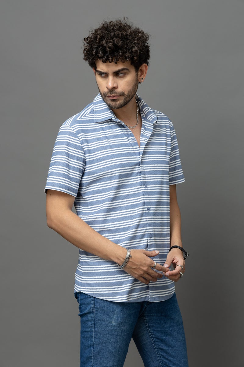 Go Devil Blue & White Striped Shirt for Men - Image 3